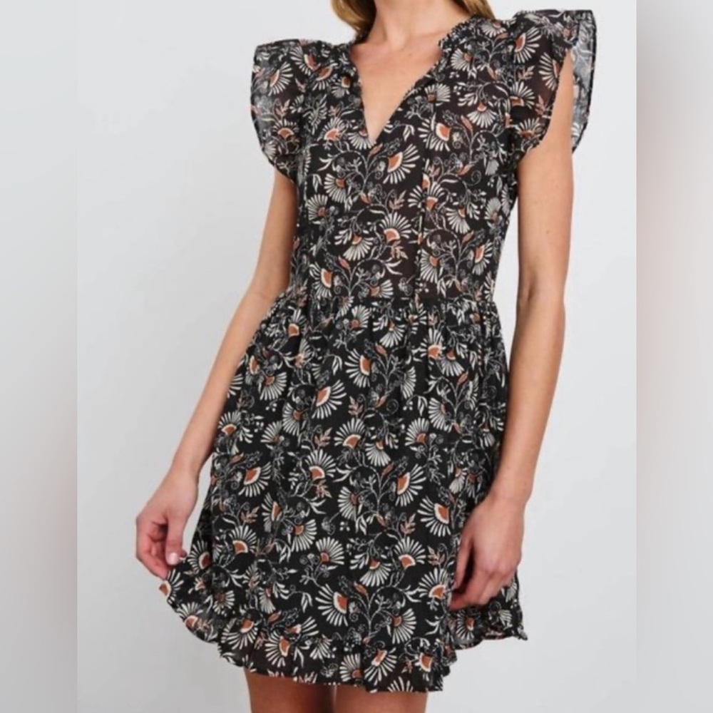 Rails Cassia Dress Short Cap Sleeve Party Zinnia Floral Black Small Cotton